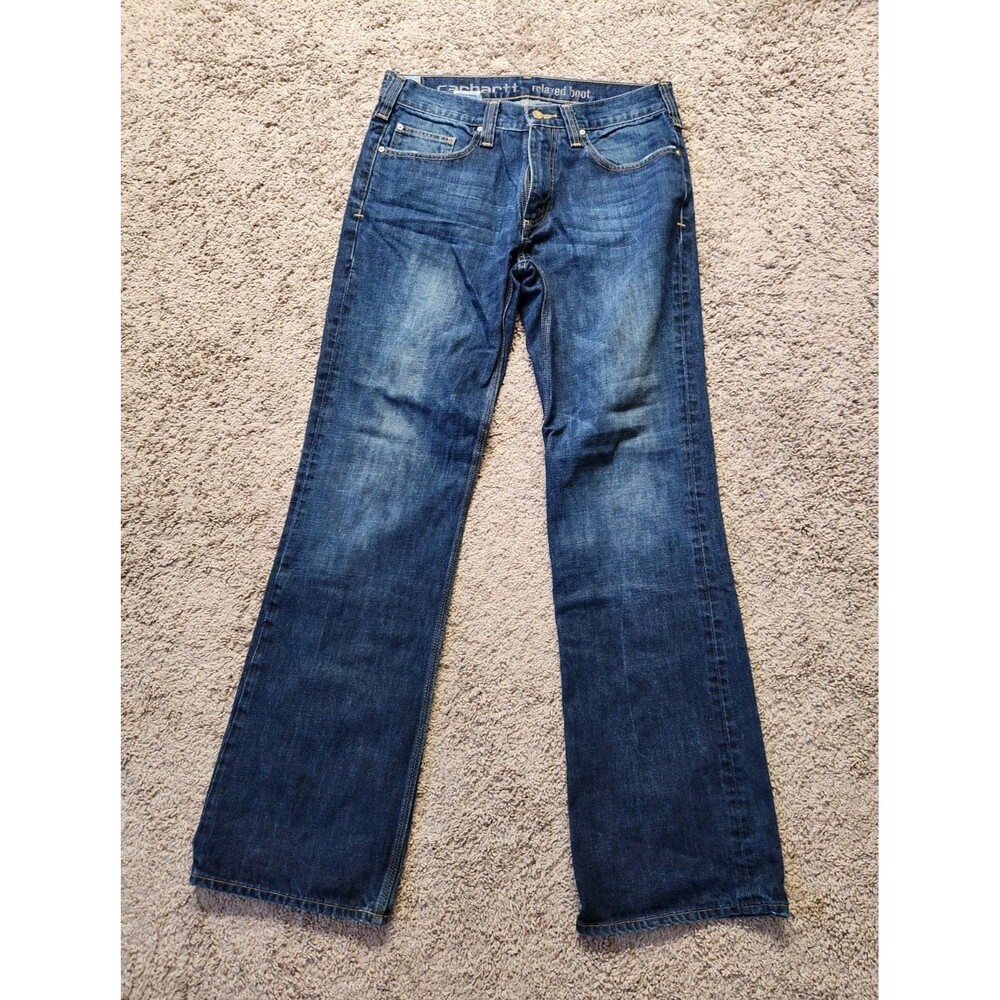 Vintage Carhartt B310 DRT 33x34  Relaxed Fit Bootcut Blue Denim Jeans B310 DRT